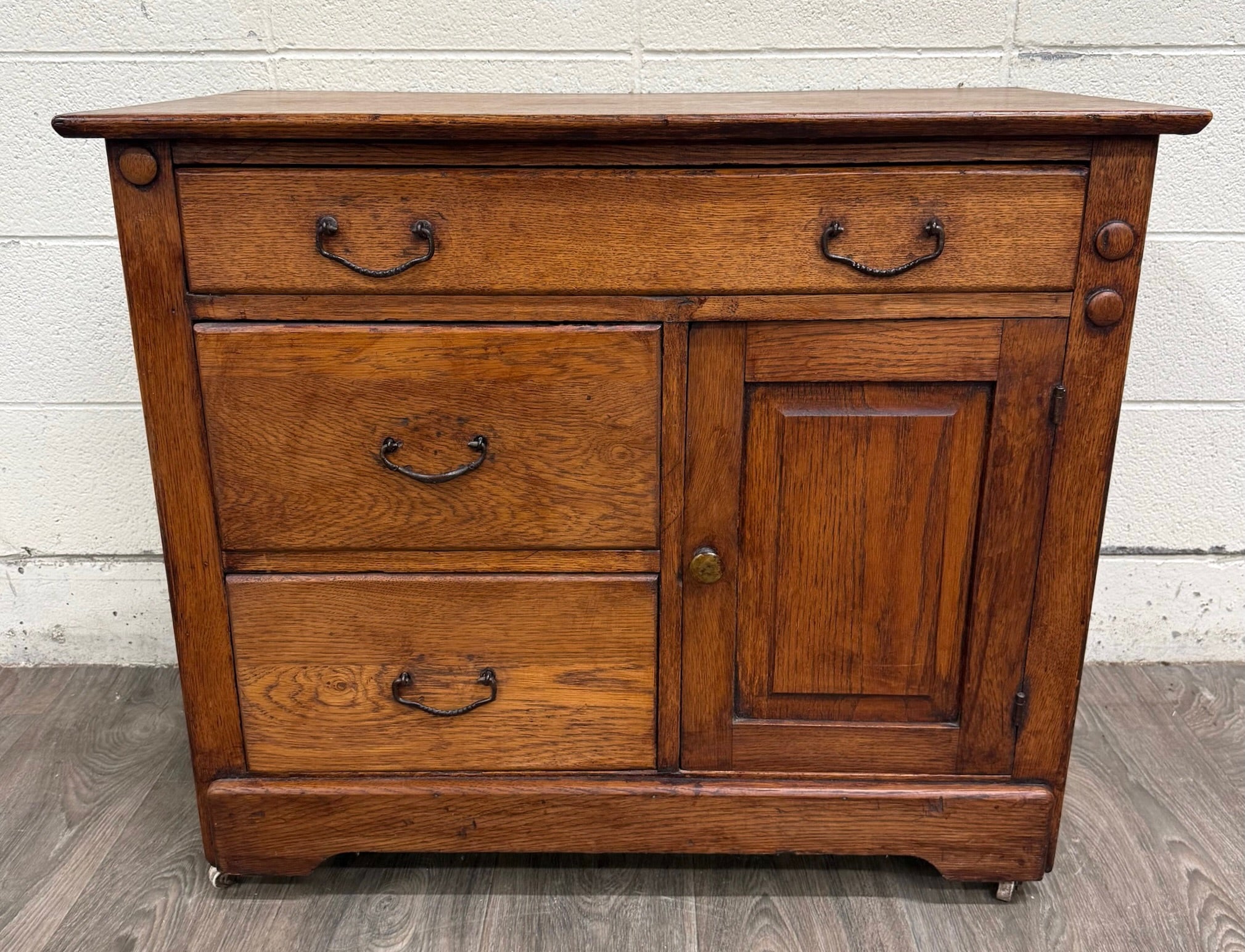 Antique Arts & Crafts Oak Washstand with Castors