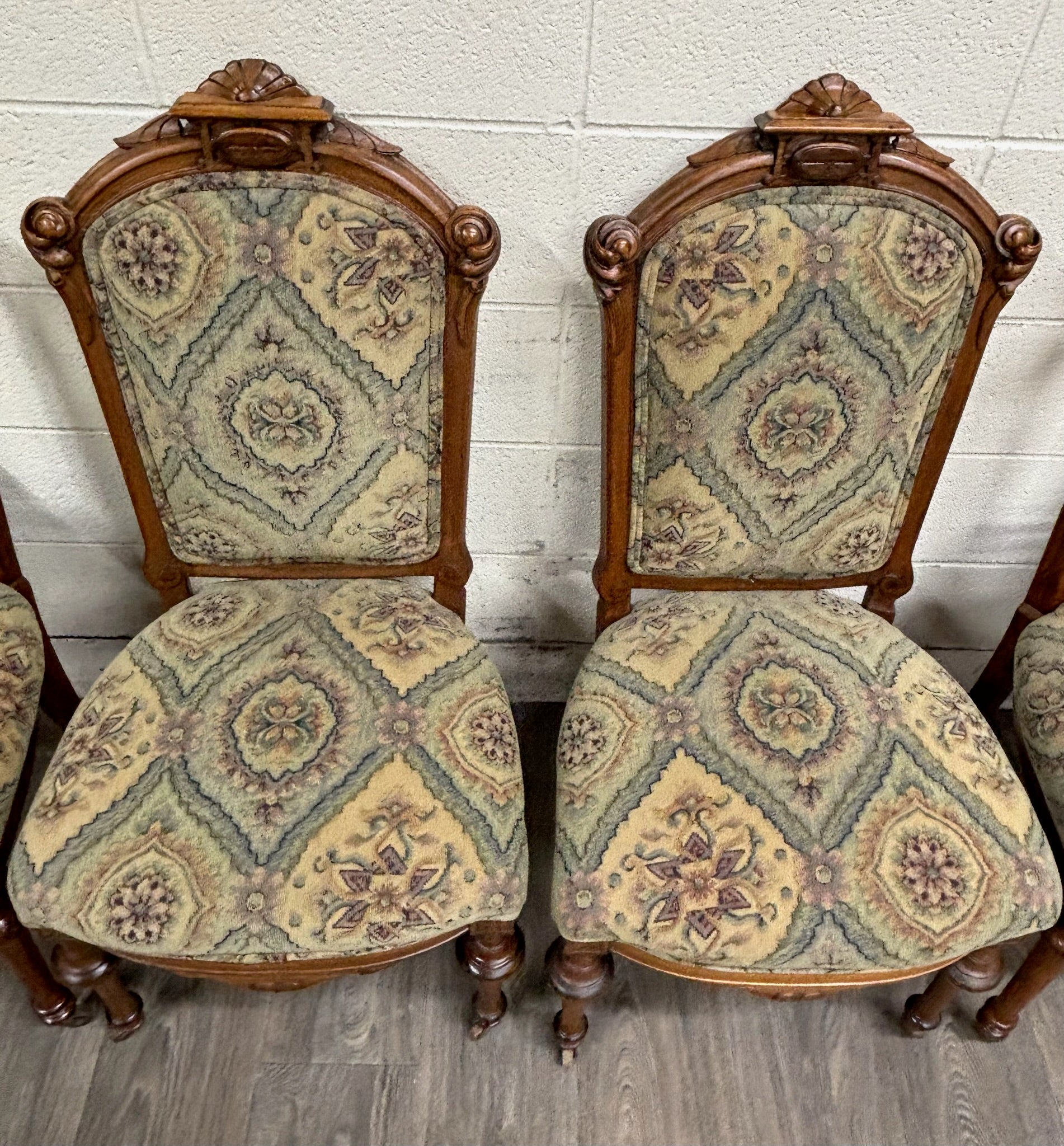 Antique Victorian Oak and Tapestry Dining Chairs - Set of 6