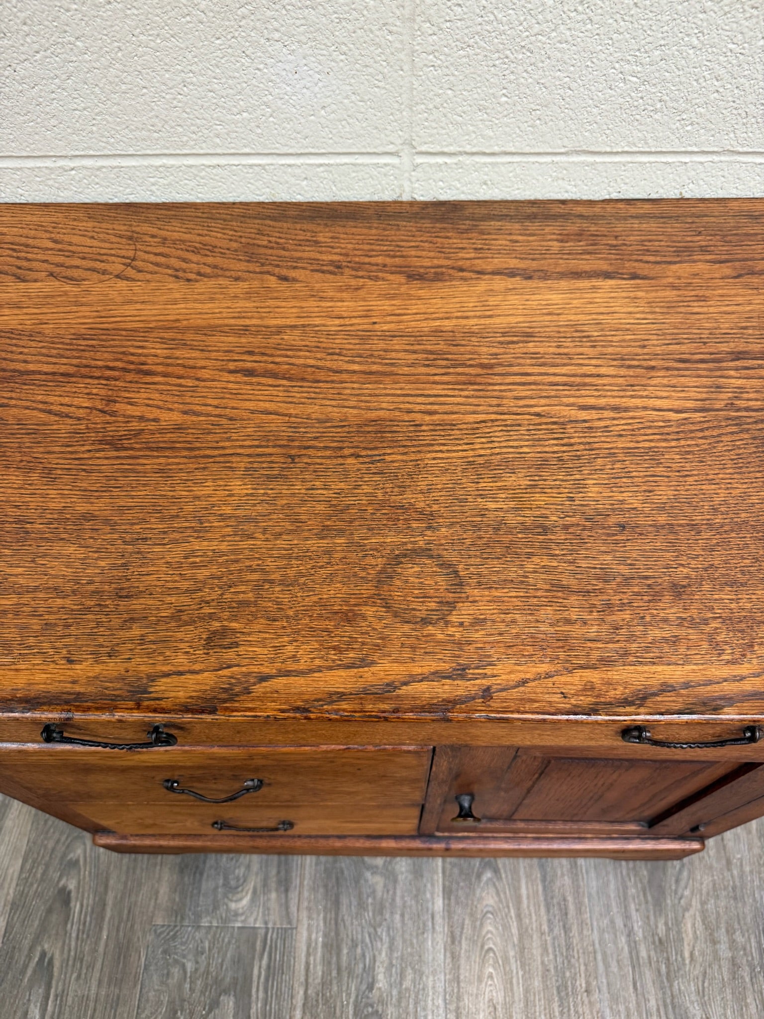 Antique Arts & Crafts Oak Washstand with Castors