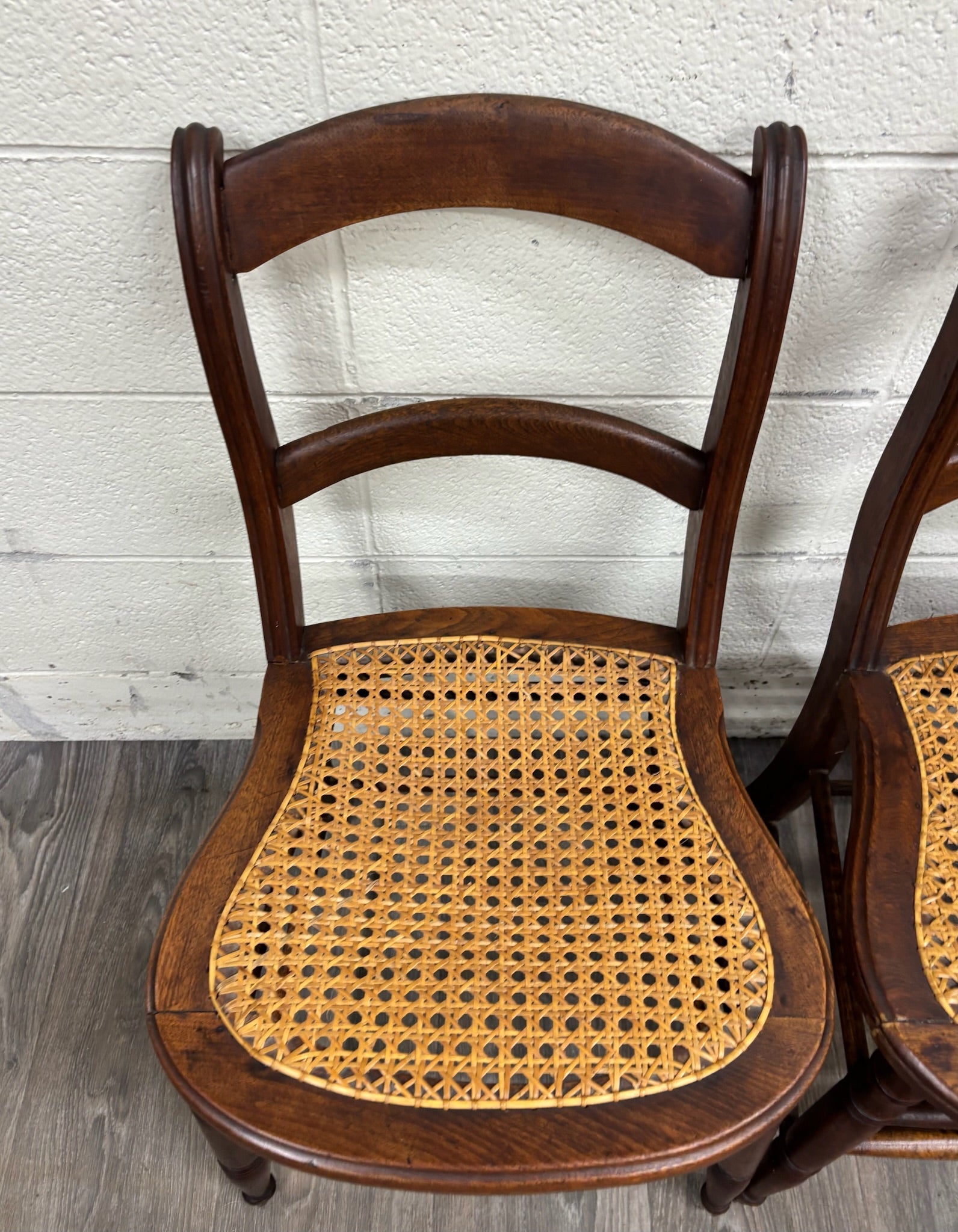 Vintage Victorian Eastlake Style Ladder Back Cane Seat Dining Chairs - Set of 3