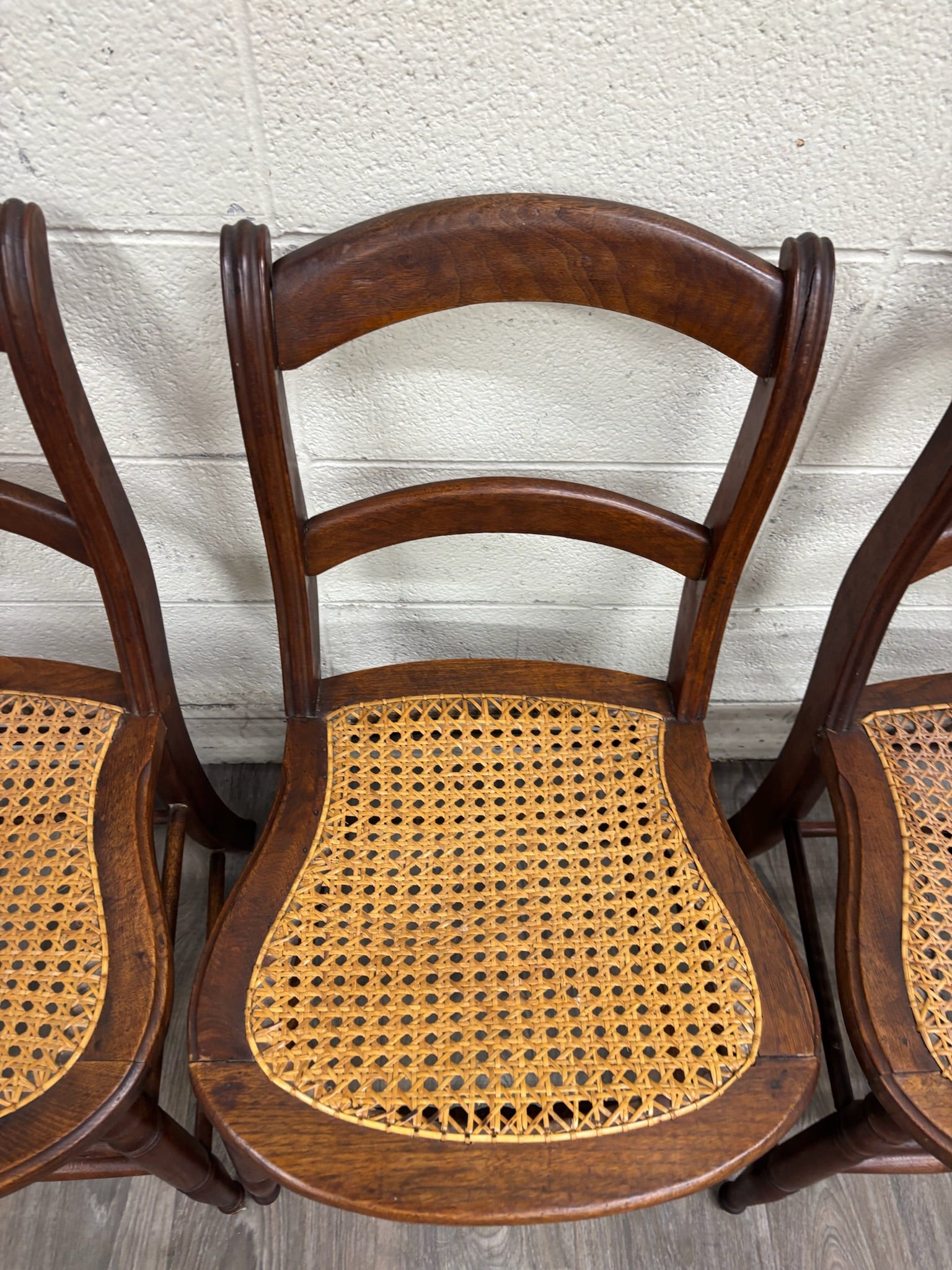 Vintage Victorian Eastlake Style Ladder Back Cane Seat Dining Chairs - Set of 3