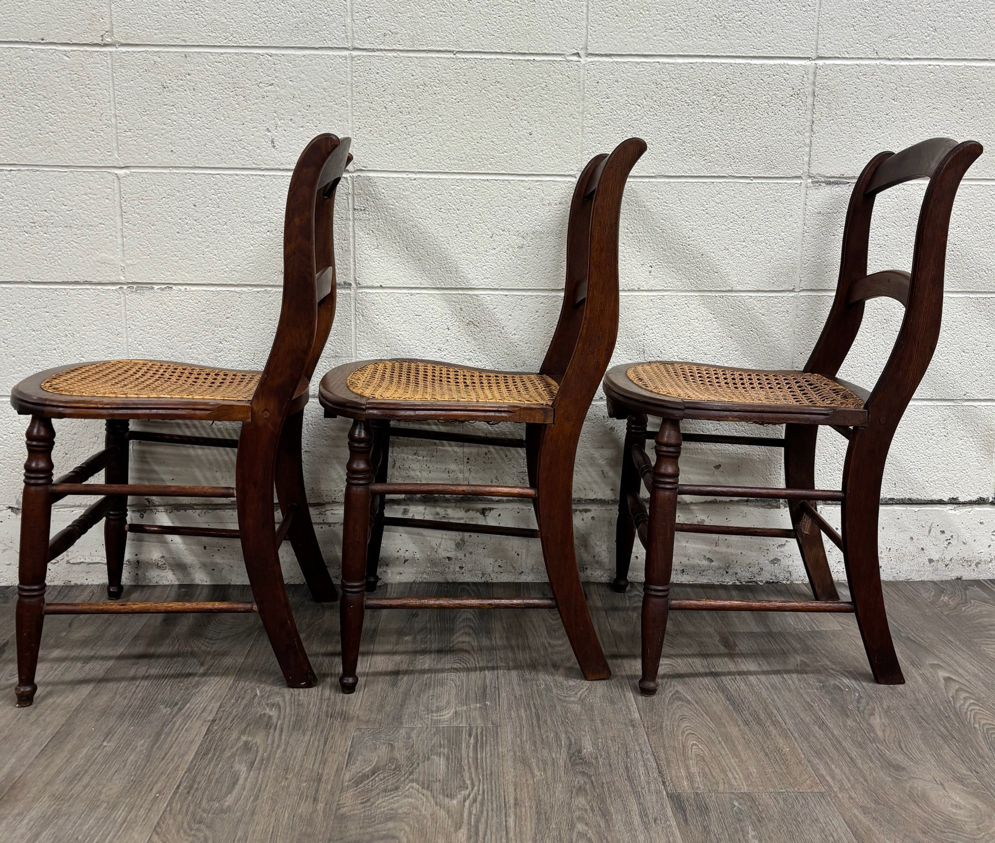 Vintage Victorian Eastlake Style Ladder Back Cane Seat Dining Chairs - Set of 3