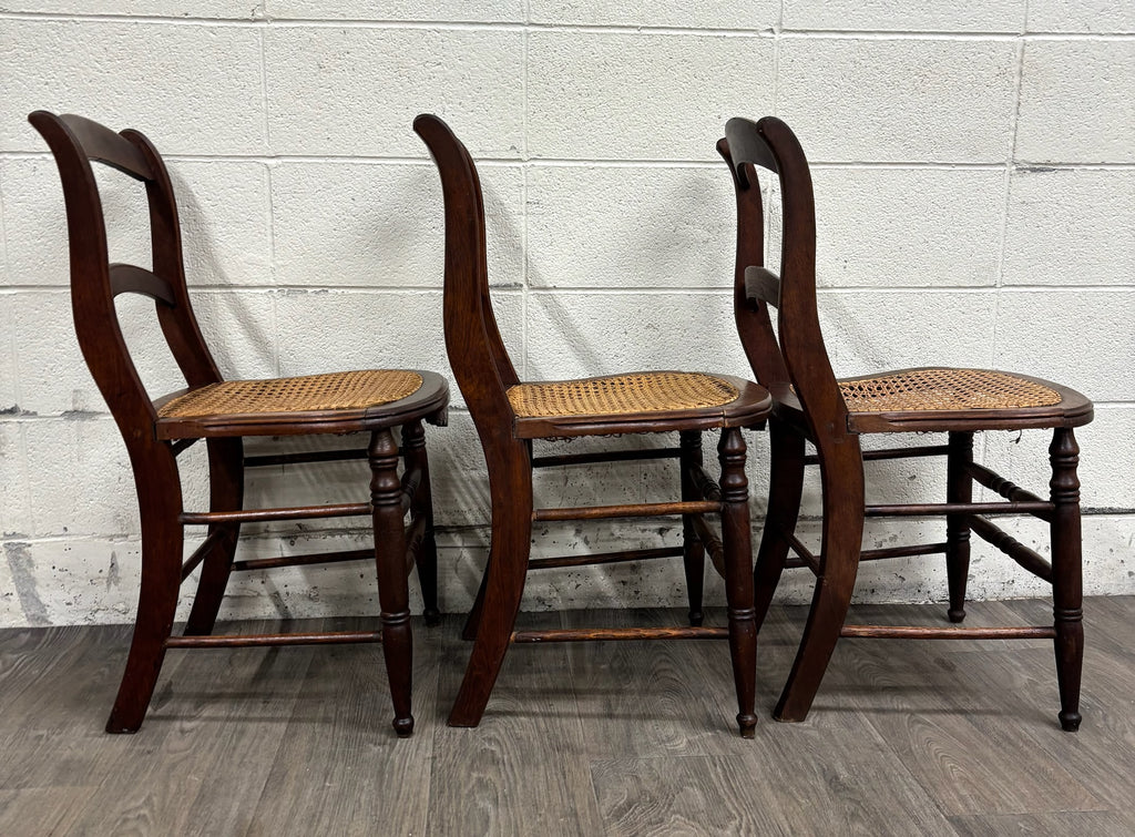 Vintage Victorian Eastlake Style Ladder Back Cane Seat Dining Chairs - Set of 3