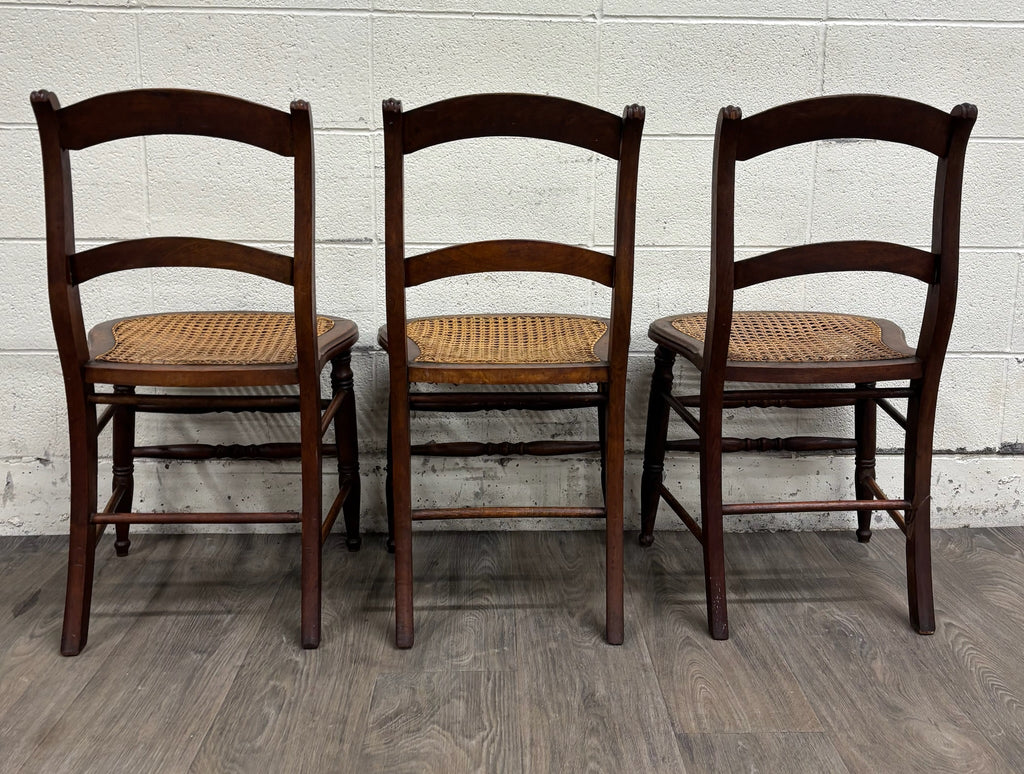Vintage Victorian Eastlake Style Ladder Back Cane Seat Dining Chairs - Set of 3