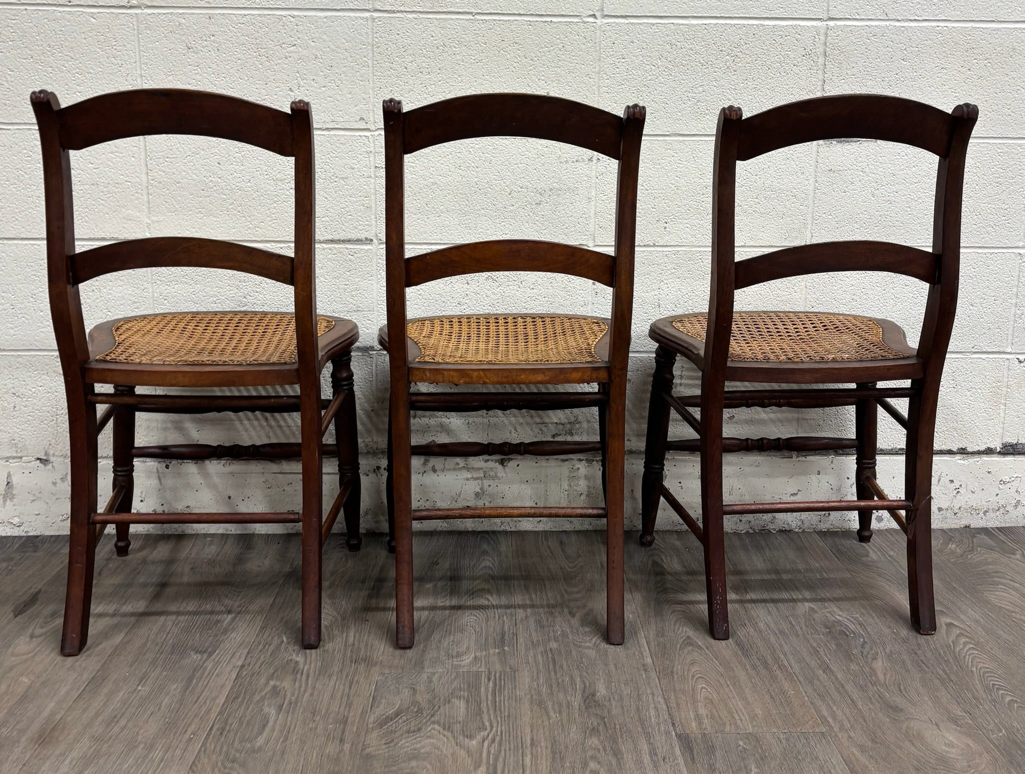 Vintage Victorian Eastlake Style Ladder Back Cane Seat Dining Chairs - Set of 3