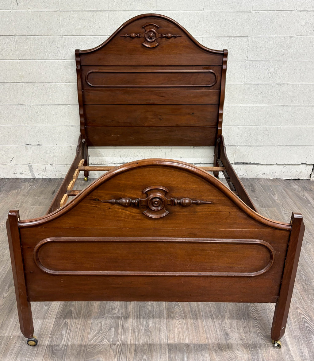 Antique Full Size Victorian Walnut Carved Bedframe