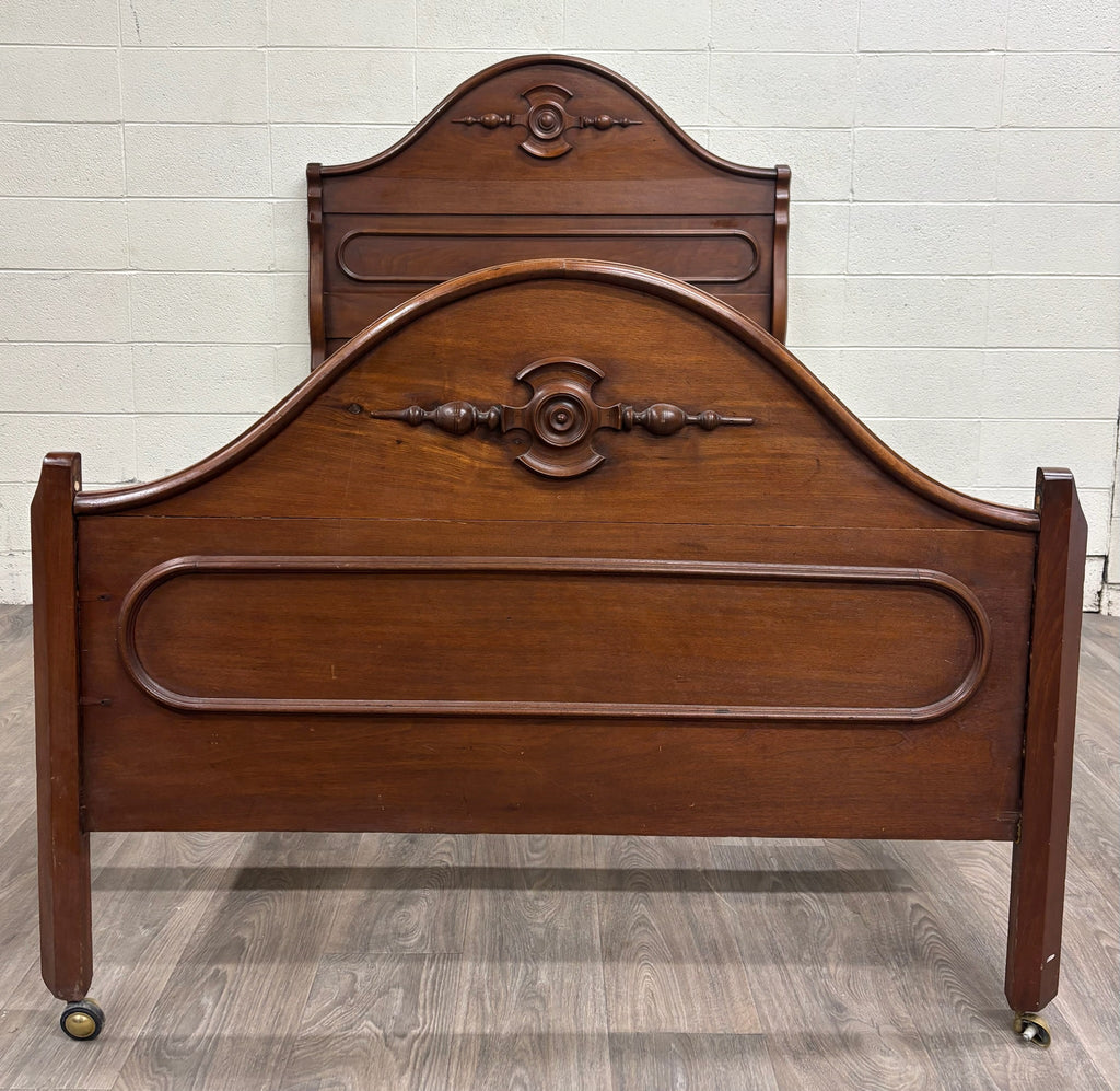 Antique Full Size Victorian Walnut Carved Bedframe