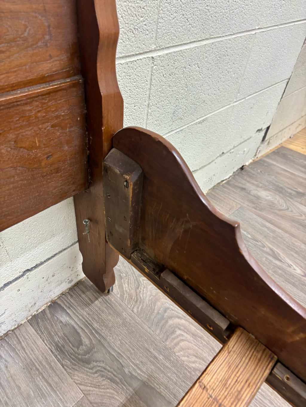 Antique Full Size Victorian Walnut Carved Bedframe
