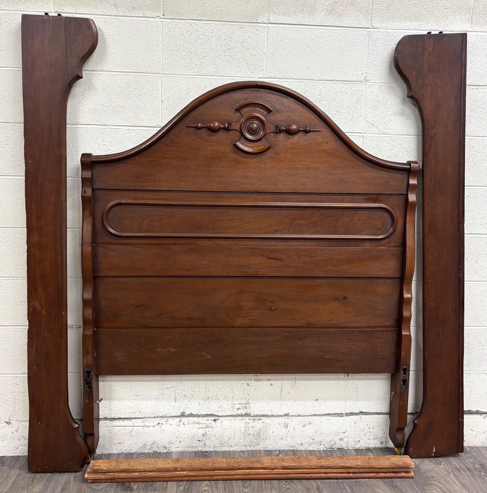 Antique Full Size Victorian Walnut Carved Bedframe