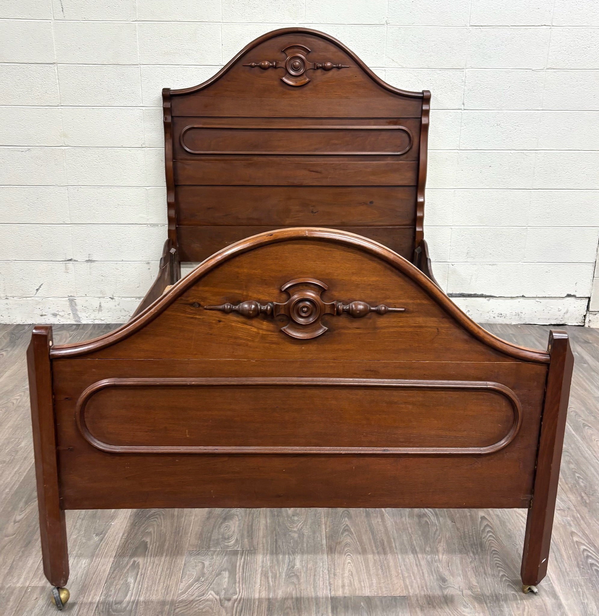 Antique Full Size Victorian Walnut Carved Bedframe