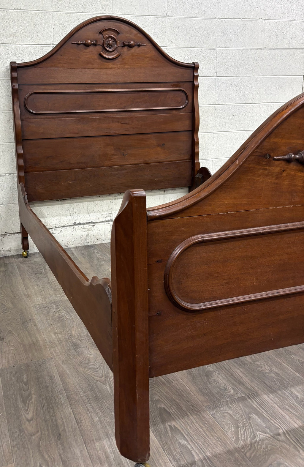 Antique Full Size Victorian Walnut Carved Bedframe