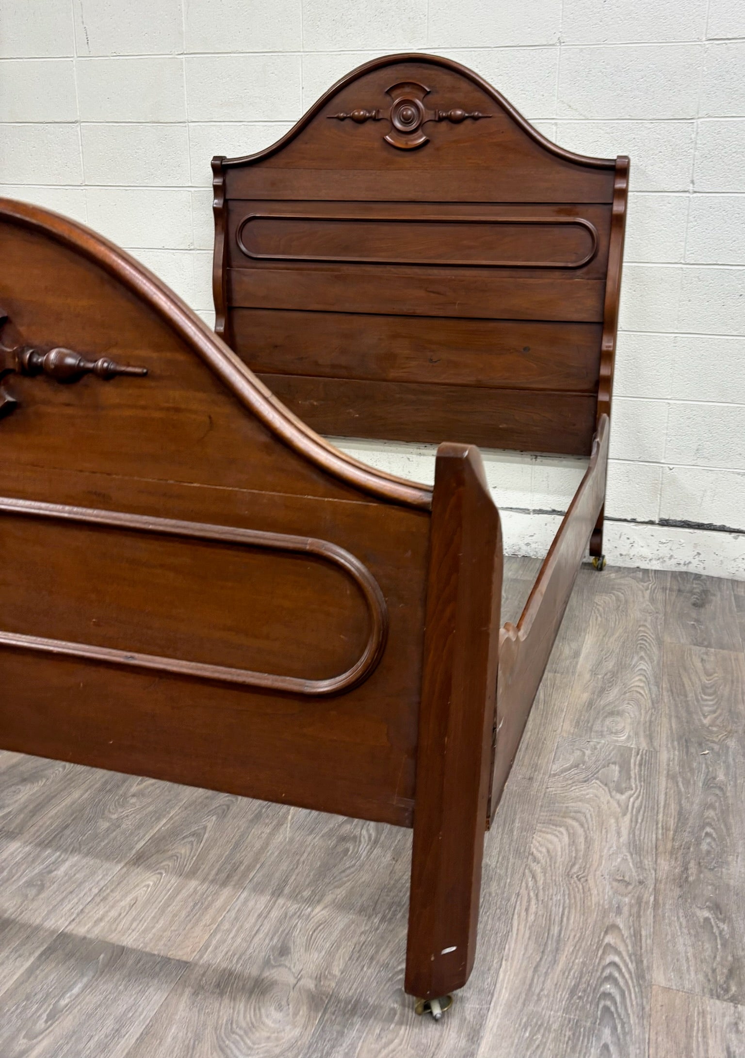 Antique Full Size Victorian Walnut Carved Bedframe