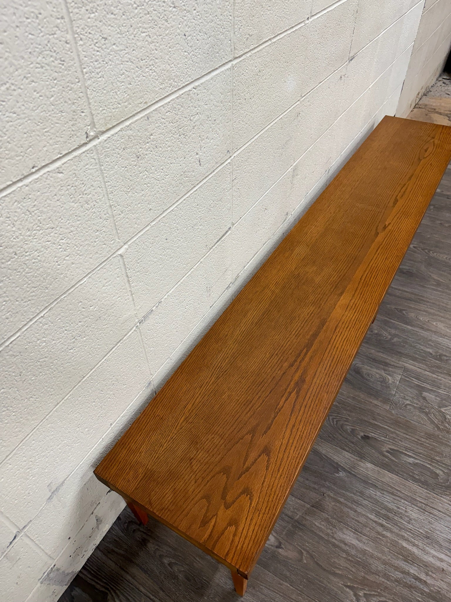 Vintage Mid Century Modern 84 Inch Solid Oak Bench