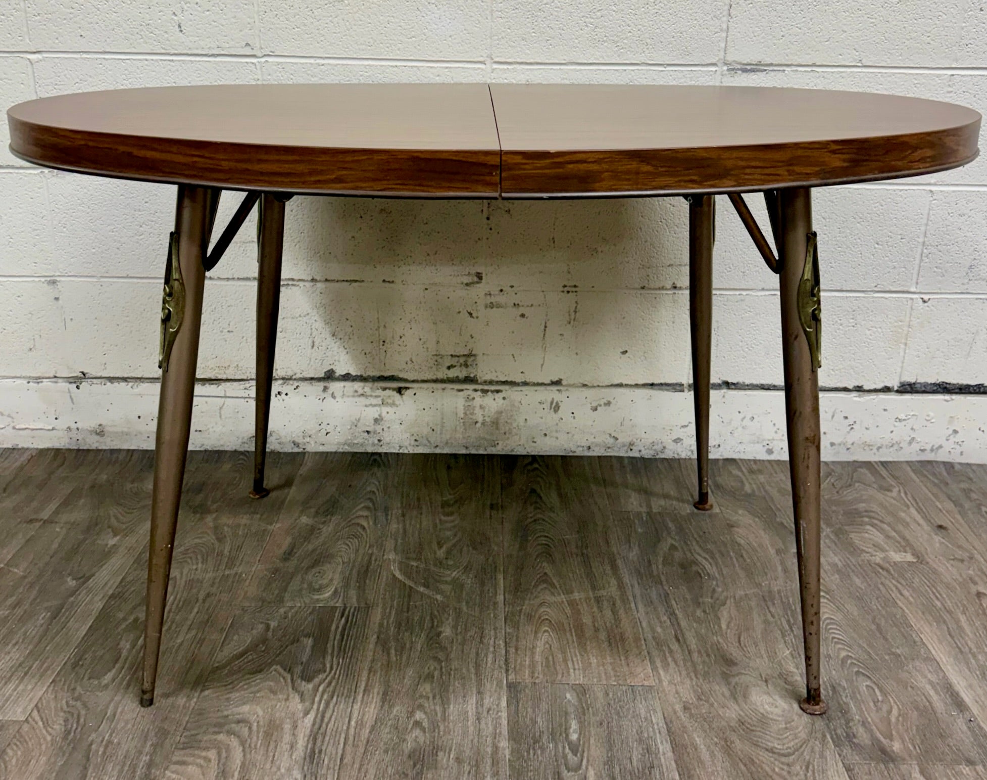 Vintage Mid Century Modern Folding Laminate Top Oval Dining Table