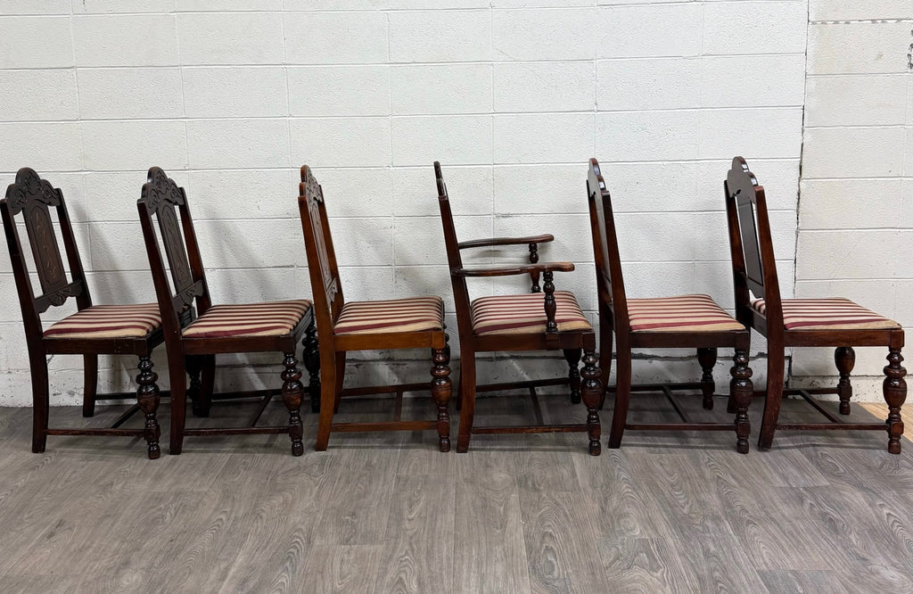 Antique English Tudor Jacobean Revival Dining Chairs - Set of 6