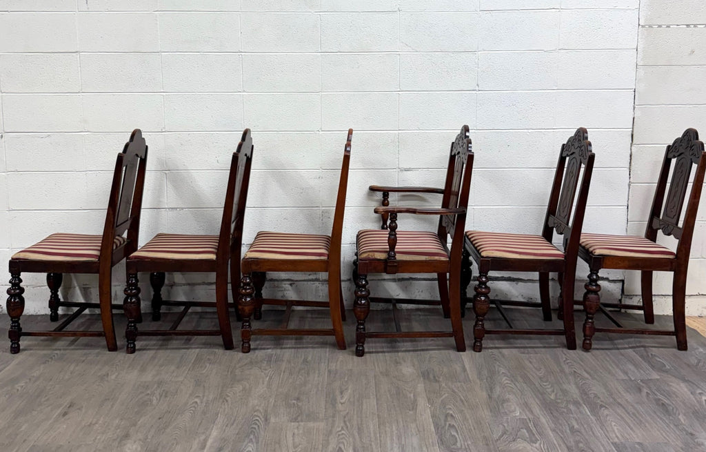 Antique English Tudor Jacobean Revival Dining Chairs - Set of 6