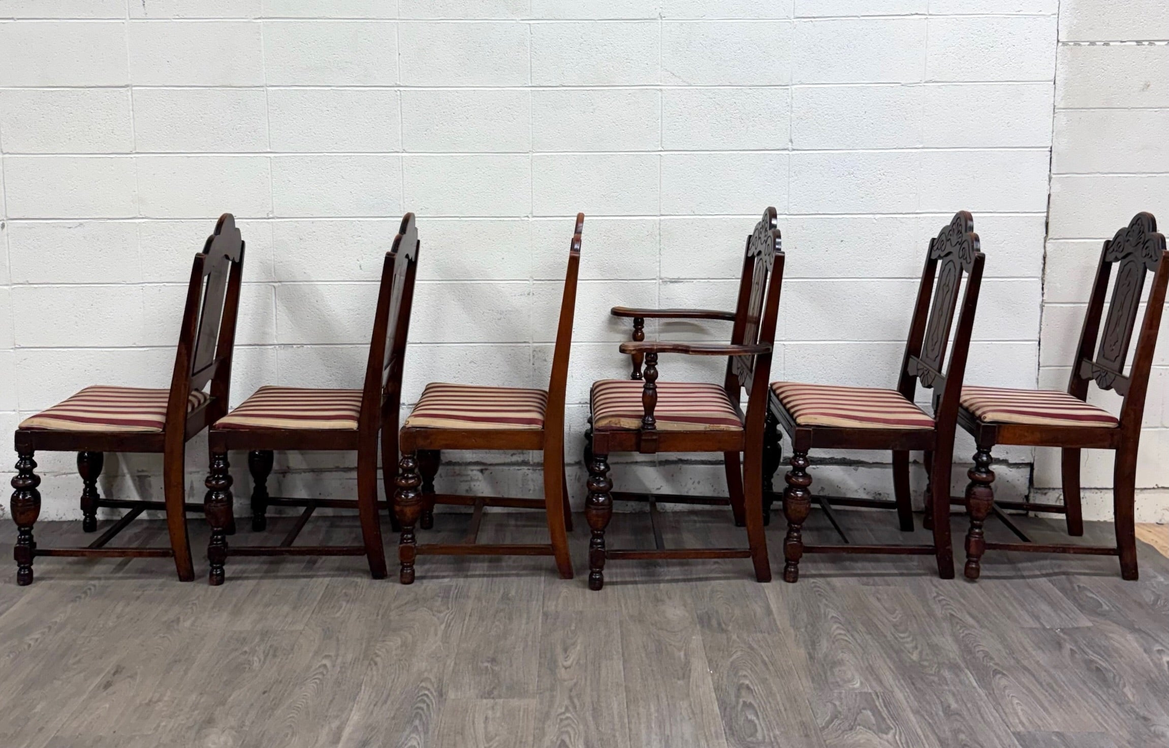 Antique English Tudor Jacobean Revival Dining Chairs - Set of 6