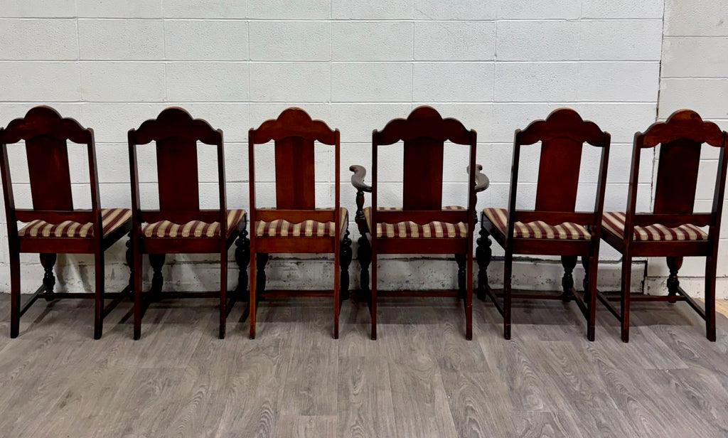 Antique English Tudor Jacobean Revival Dining Chairs - Set of 6