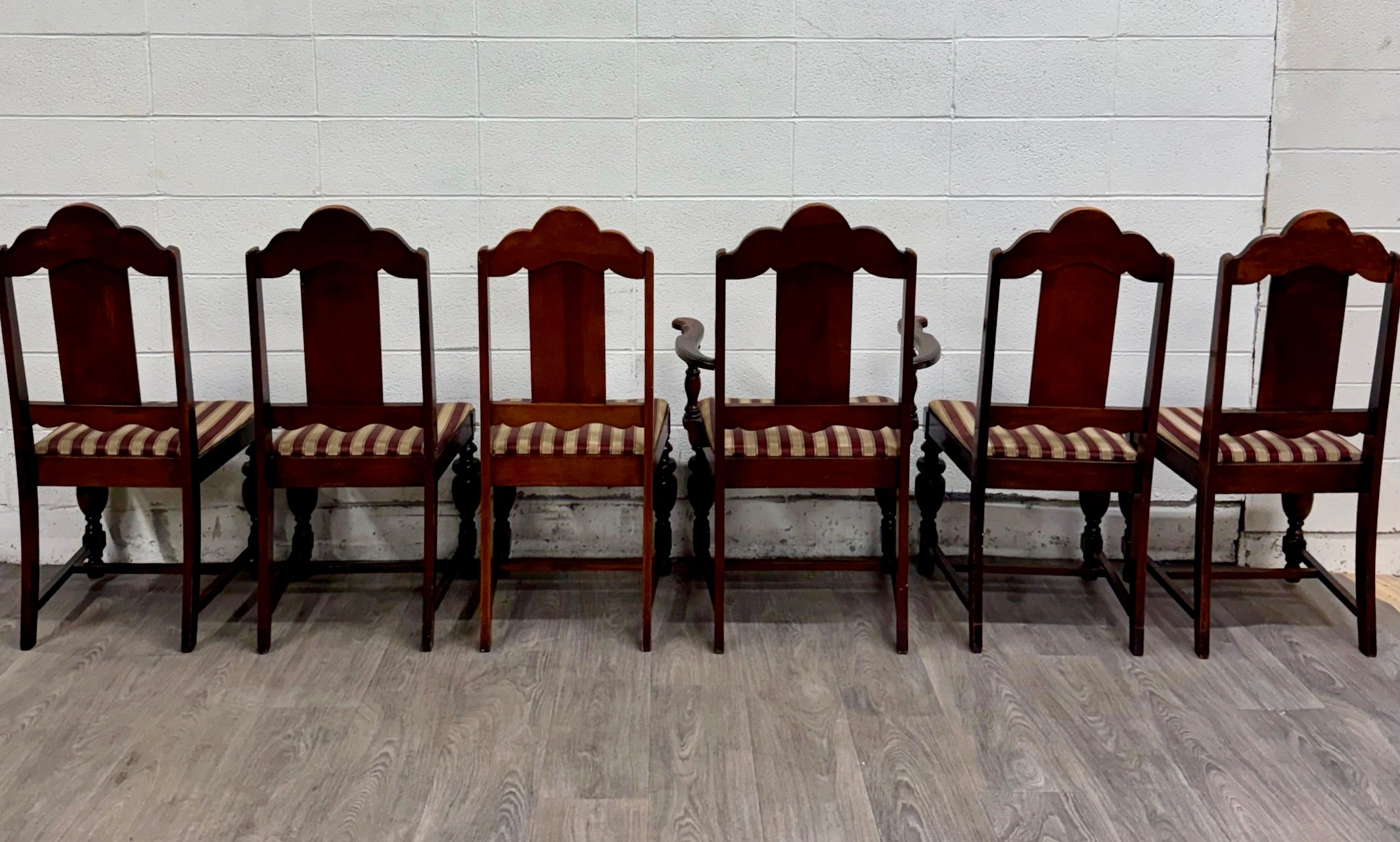 Antique English Tudor Jacobean Revival Dining Chairs - Set of 6