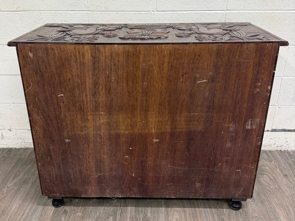 Vintage Hand Carved Solid Wood Mexican Colonial Server Credenza
