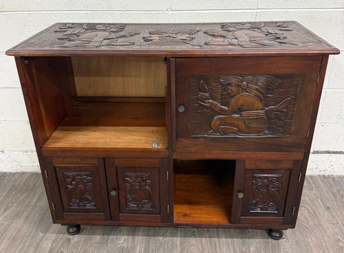 Vintage Hand Carved Solid Wood Mexican Colonial Server Credenza