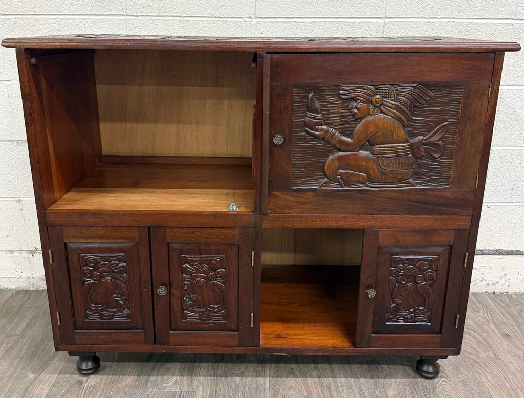 Vintage Hand Carved Solid Wood Mexican Colonial Server Credenza