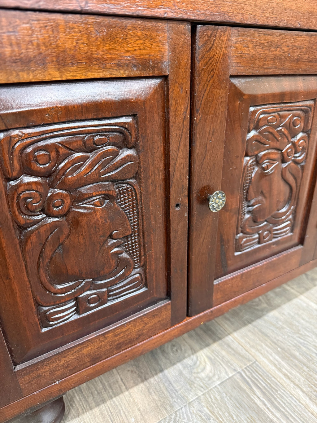 Vintage Hand Carved Solid Wood Mexican Colonial Server Credenza