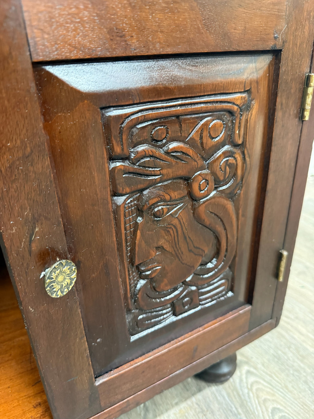 Vintage Hand Carved Solid Wood Mexican Colonial Server Credenza