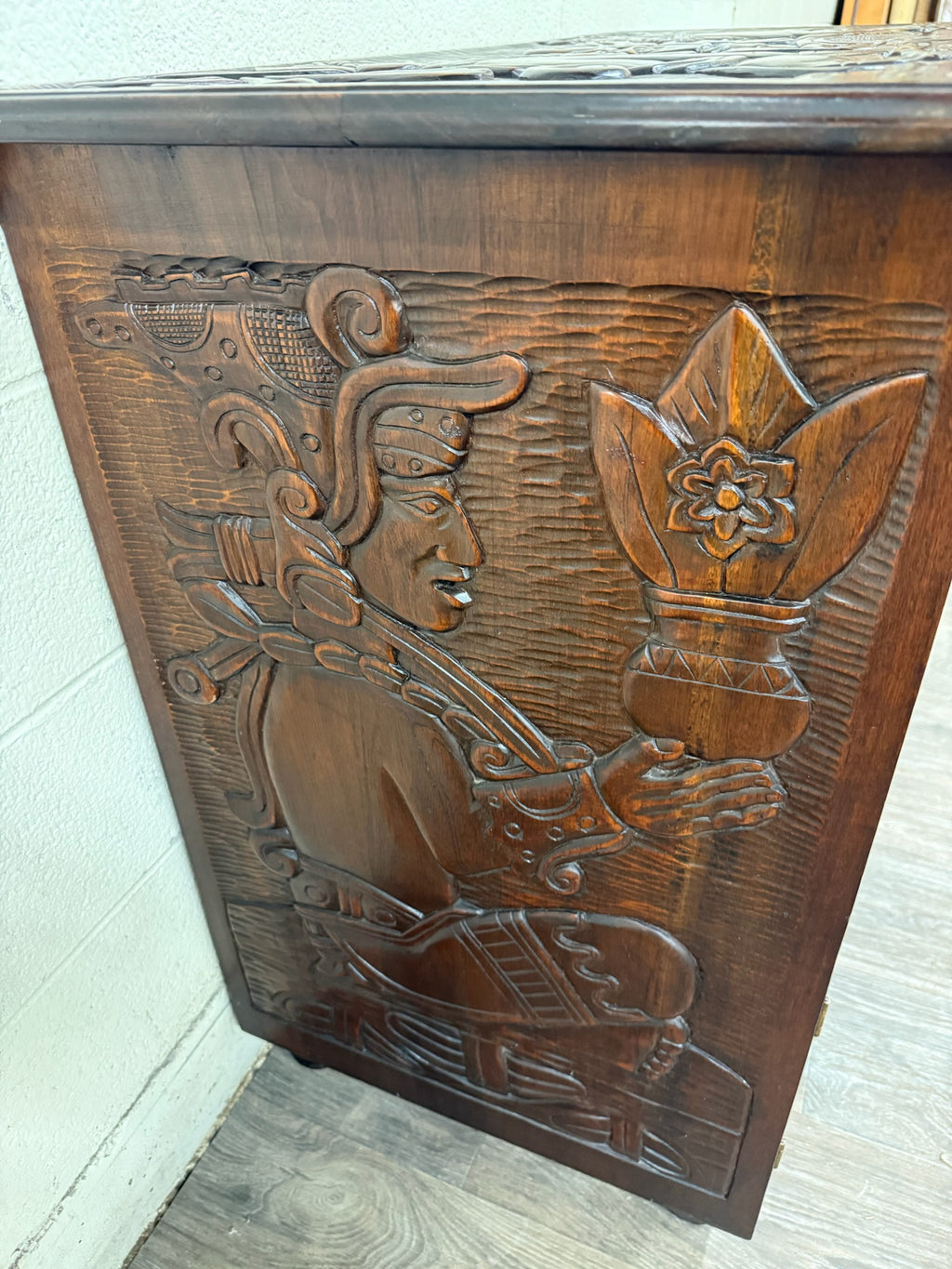 Vintage Hand Carved Solid Wood Mexican Colonial Server Credenza