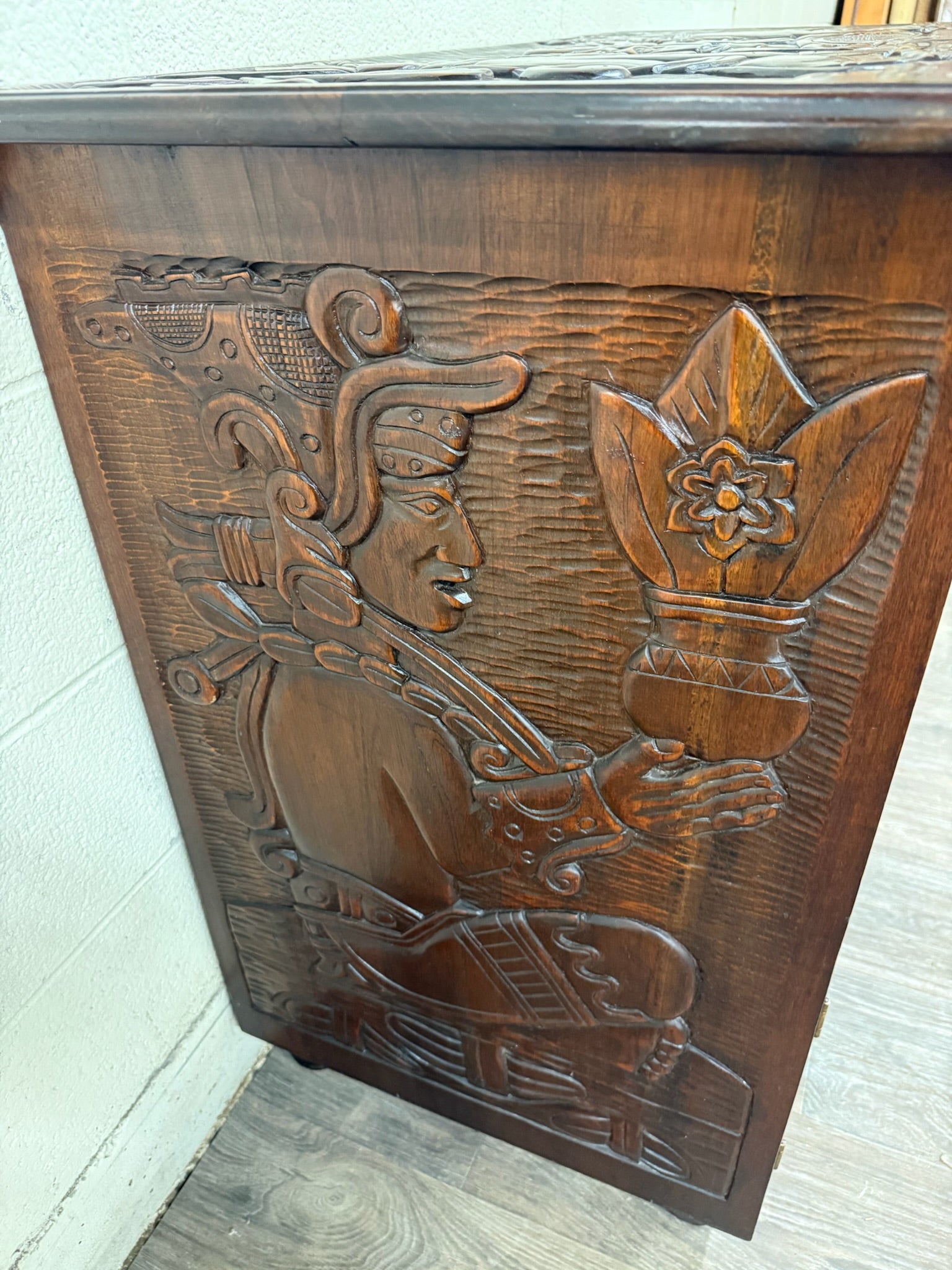 Vintage Hand Carved Solid Wood Mexican Colonial Server Credenza