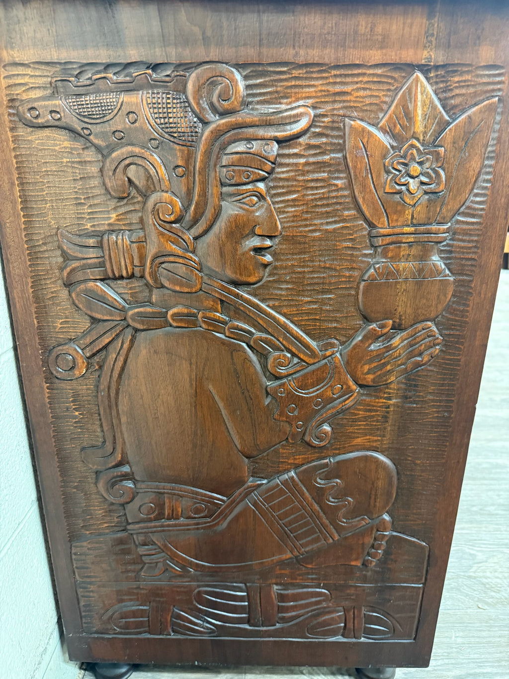 Vintage Hand Carved Solid Wood Mexican Colonial Server Credenza
