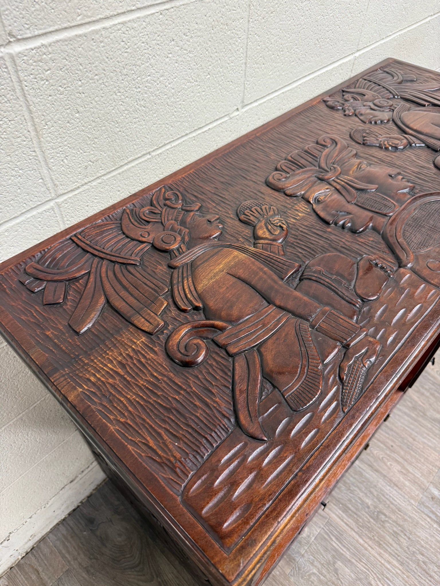 Vintage Hand Carved Solid Wood Mexican Colonial Server Credenza