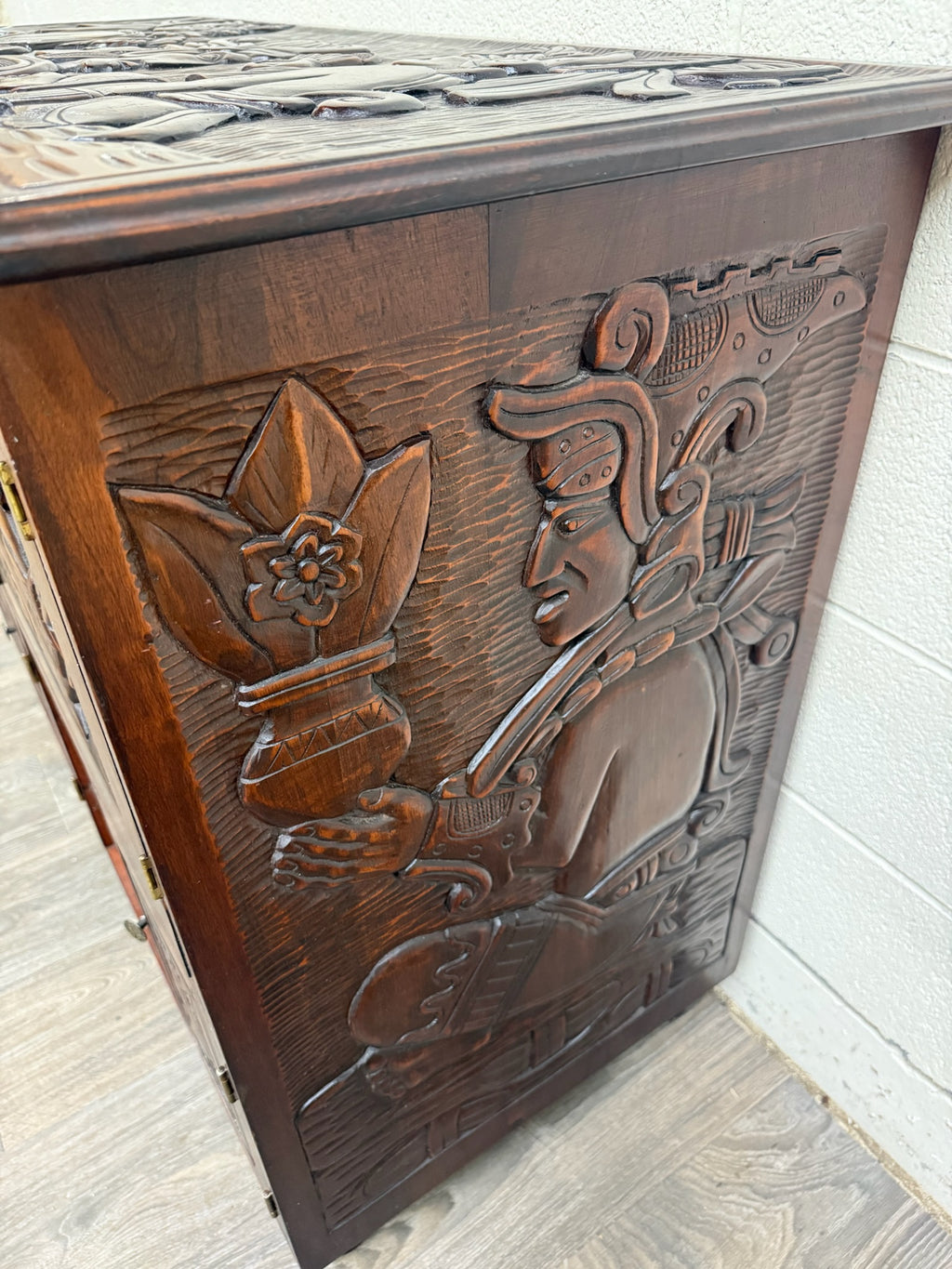 Vintage Hand Carved Solid Wood Mexican Colonial Server Credenza