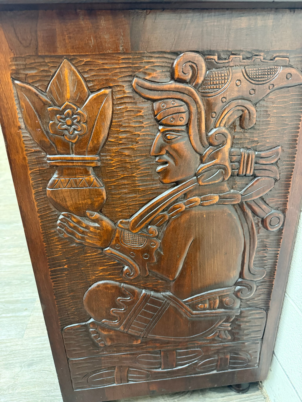 Vintage Hand Carved Solid Wood Mexican Colonial Server Credenza