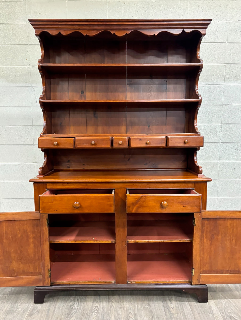 Antique American Country Stepback Hutch Welsh Cupboard