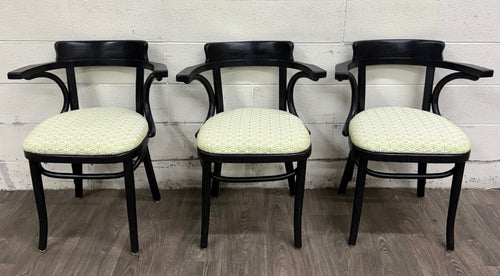 Vintage Bentwood Geometric Upholstered Arm Chairs - Set of 3