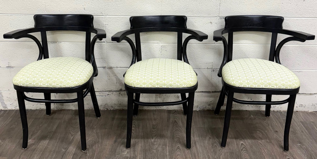 Vintage Bentwood Geometric Upholstered Arm Chairs - Set of 3