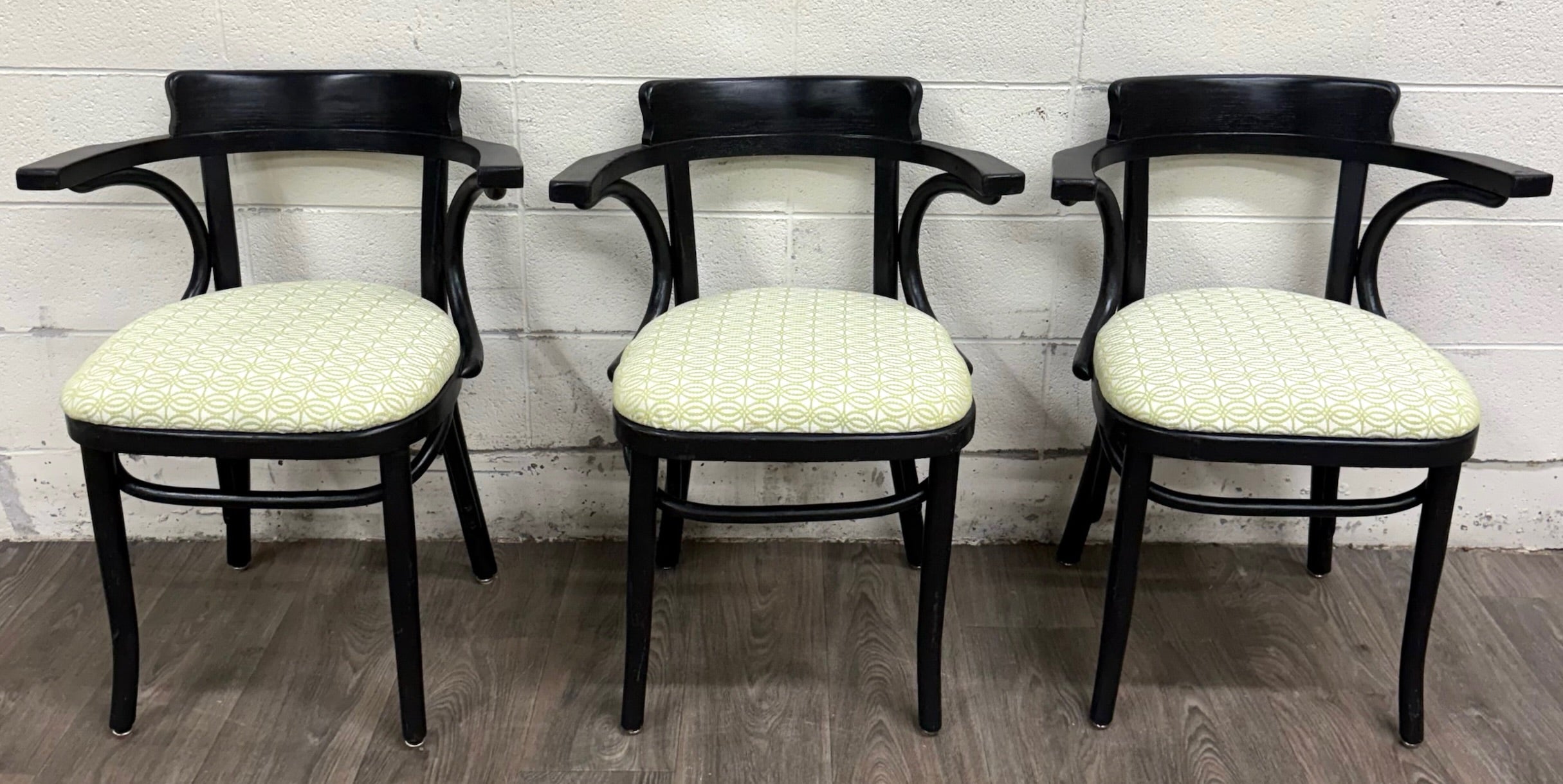 Vintage Bentwood Geometric Upholstered Arm Chairs - Set of 3