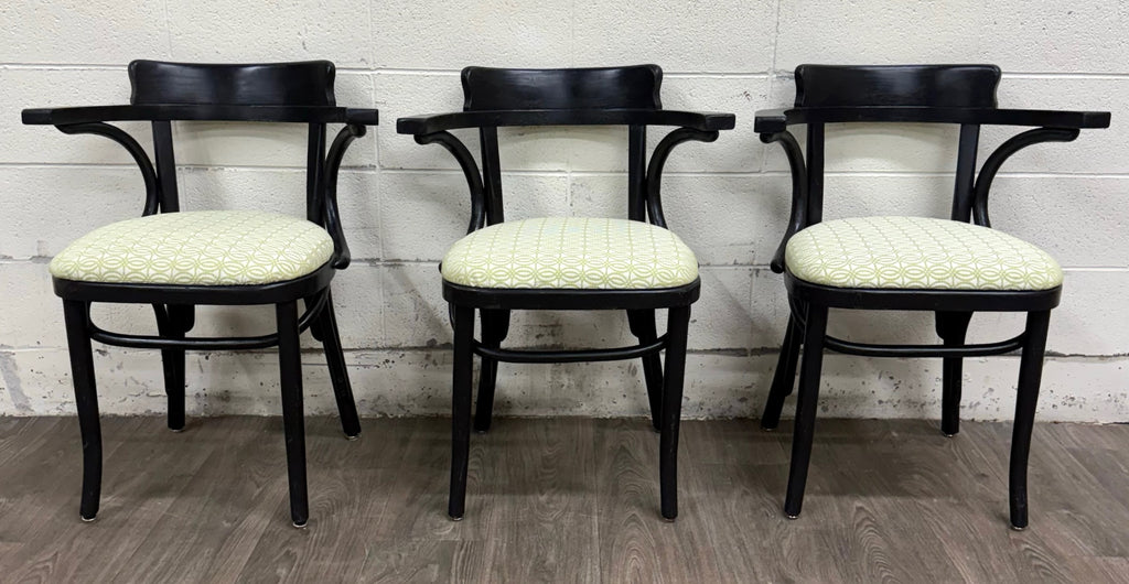 Vintage Bentwood Geometric Upholstered Arm Chairs - Set of 3