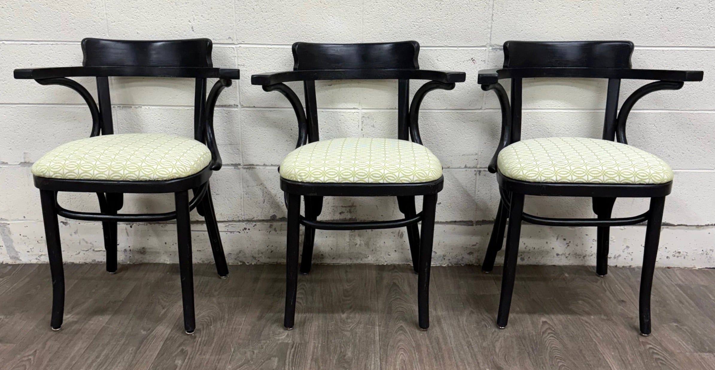 Vintage Bentwood Geometric Upholstered Arm Chairs - Set of 3
