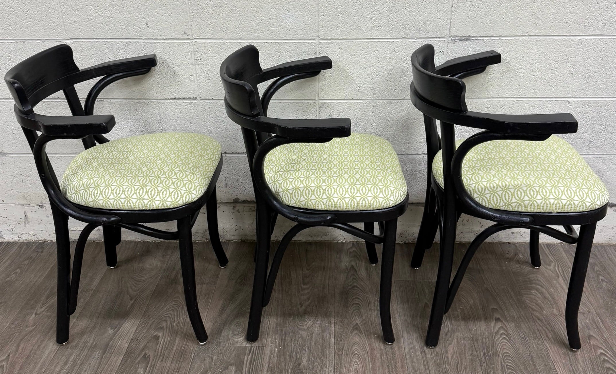 Vintage Bentwood Geometric Upholstered Arm Chairs - Set of 3