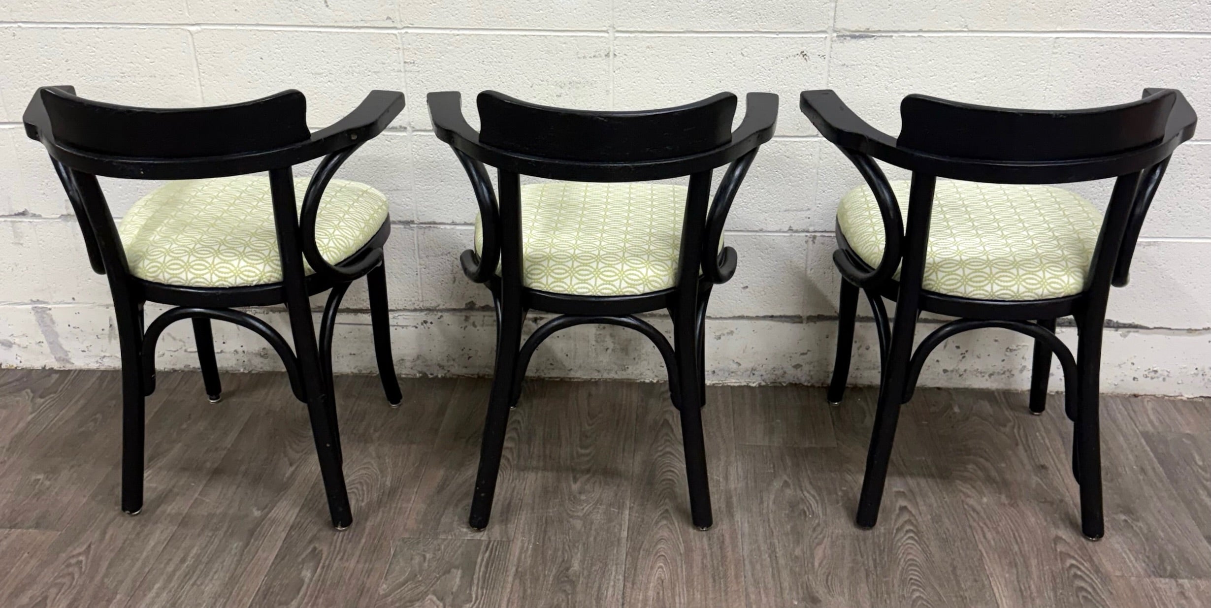 Vintage Bentwood Geometric Upholstered Arm Chairs - Set of 3