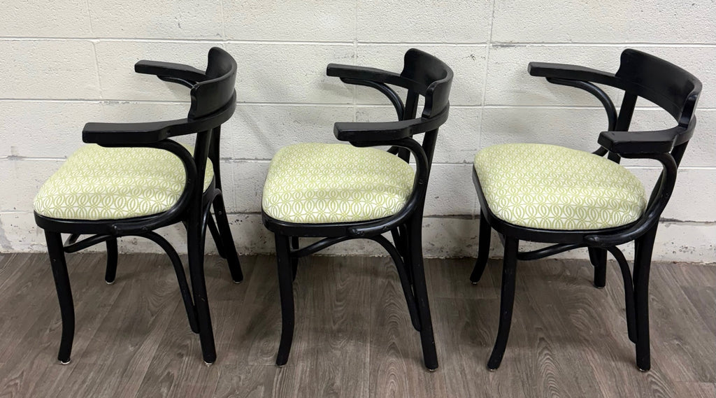 Vintage Bentwood Geometric Upholstered Arm Chairs - Set of 3