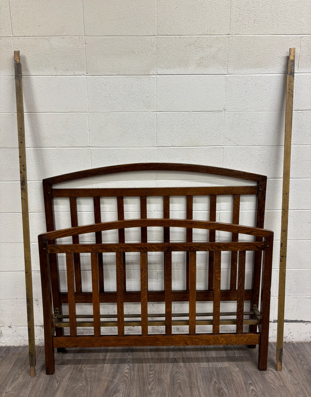 Antique Full Size Northwestern Mfg Co Arts & Crafts Mission Tiger Oak Bed