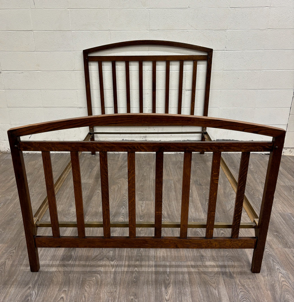 Antique Full Size Northwestern Mfg Co Arts & Crafts Mission Tiger Oak Bed
