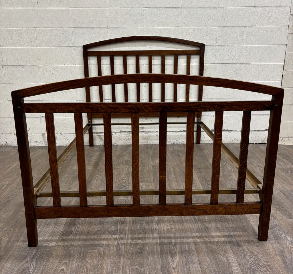 Antique Full Size Northwestern Mfg Co Arts & Crafts Mission Tiger Oak Bed