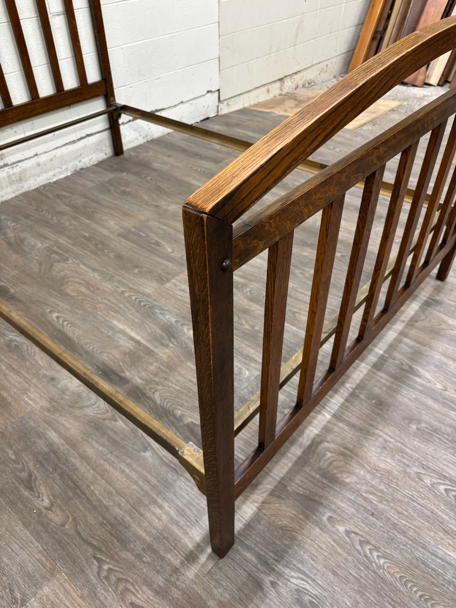 Antique Full Size Northwestern Mfg Co Arts & Crafts Mission Tiger Oak Bed