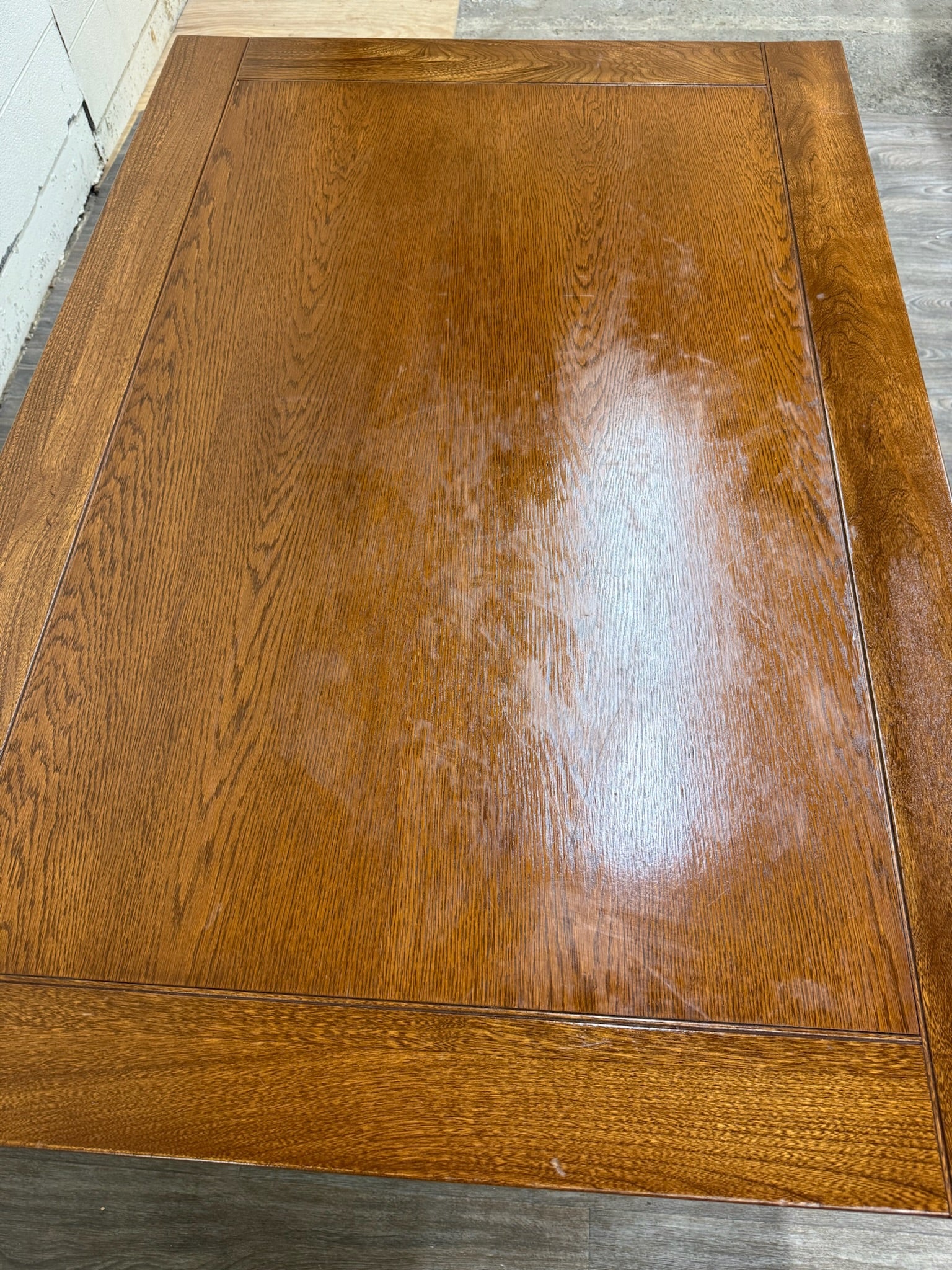 Vintage Old English Tudor Jacobean Revival Style Oak Draw Leaf Dining Table