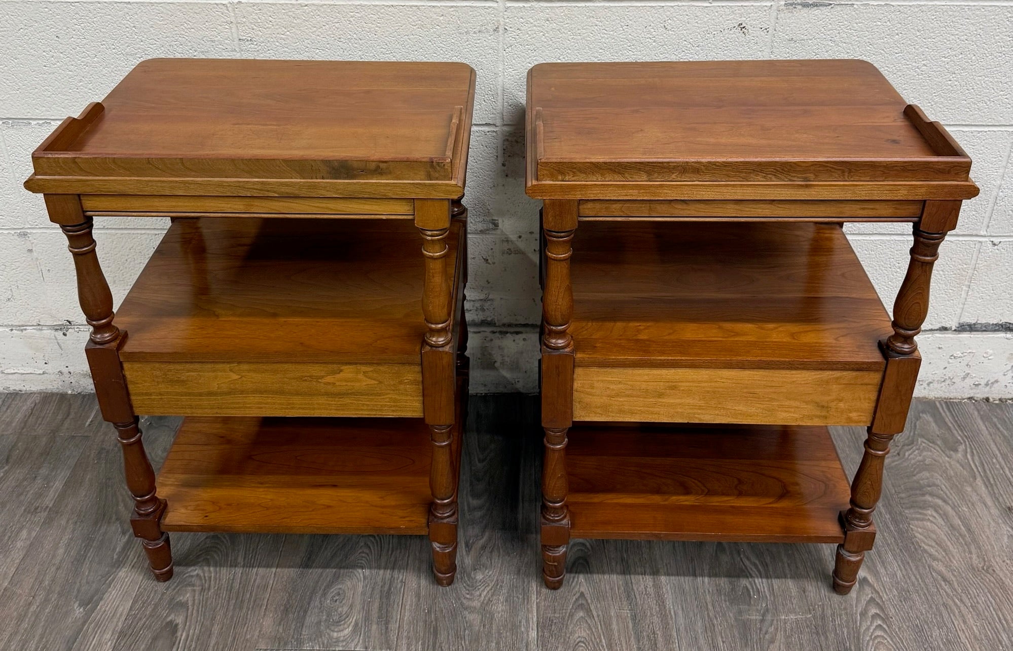 Vintage Pennsylvania House Colonial Style Hard Rock Maple Nightstands - Pair