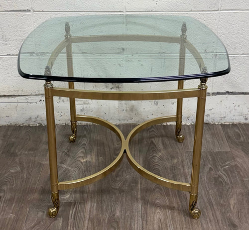 Vintage Hollywood Regency Brass and Glass End Table Side Table Lamp Table